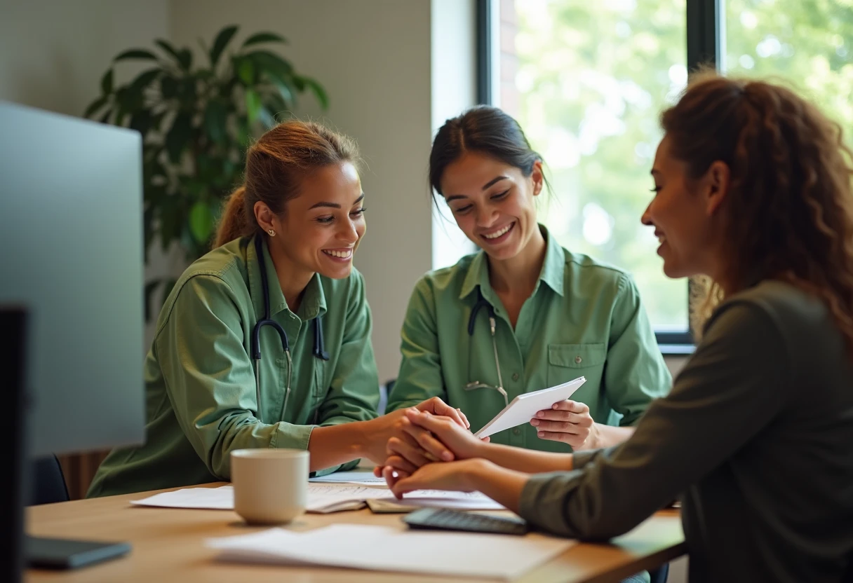 Office workers collaborating