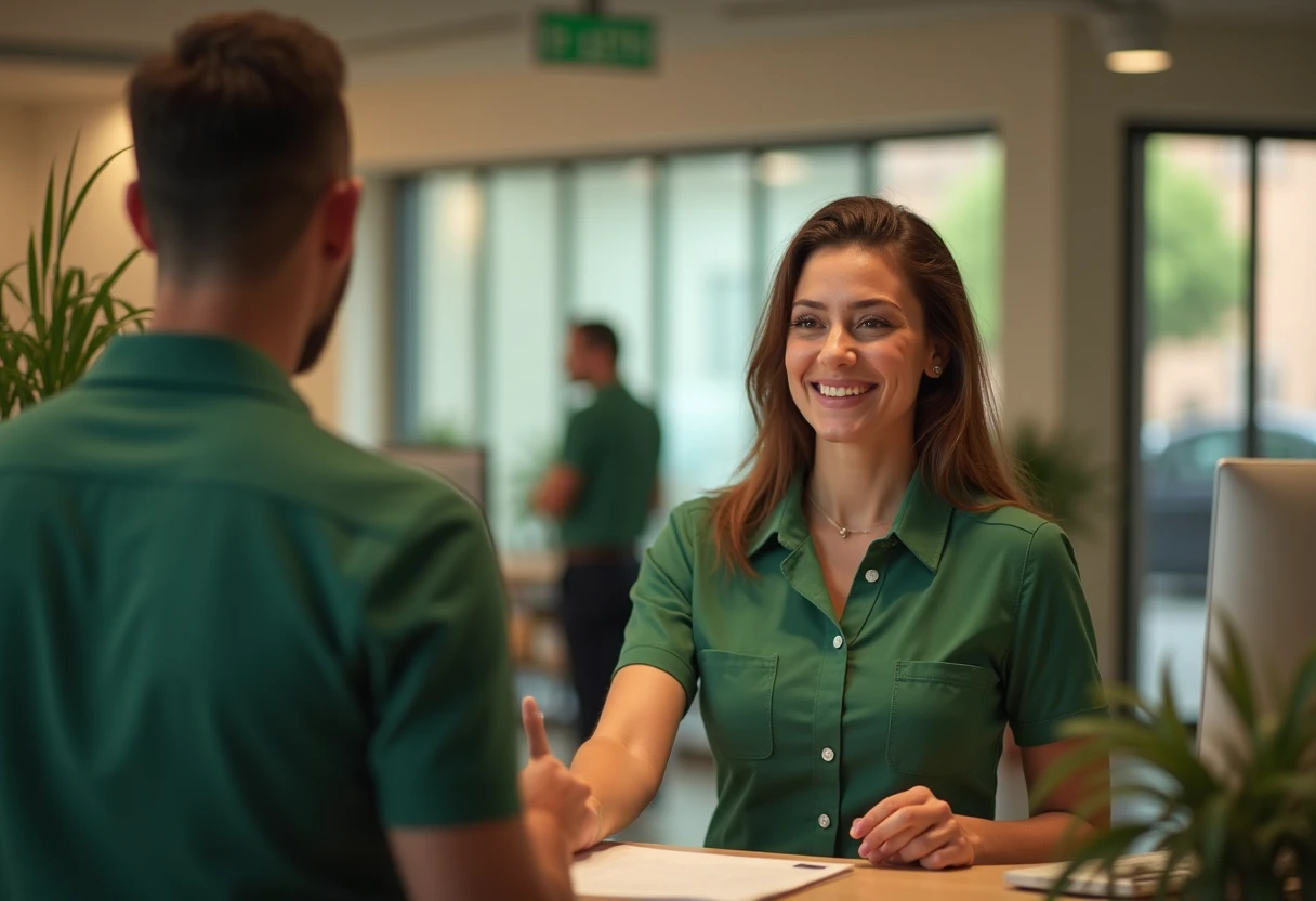 Receptionist welcoming a client