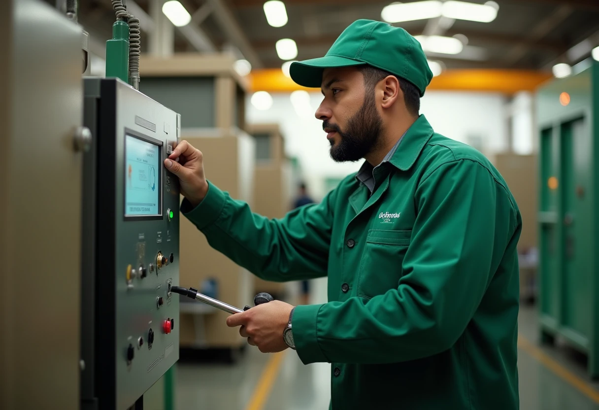 Ouvrier ajustant une machine en production