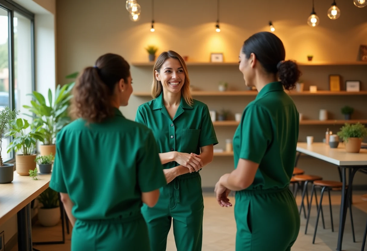 Retail workers discussing strategy