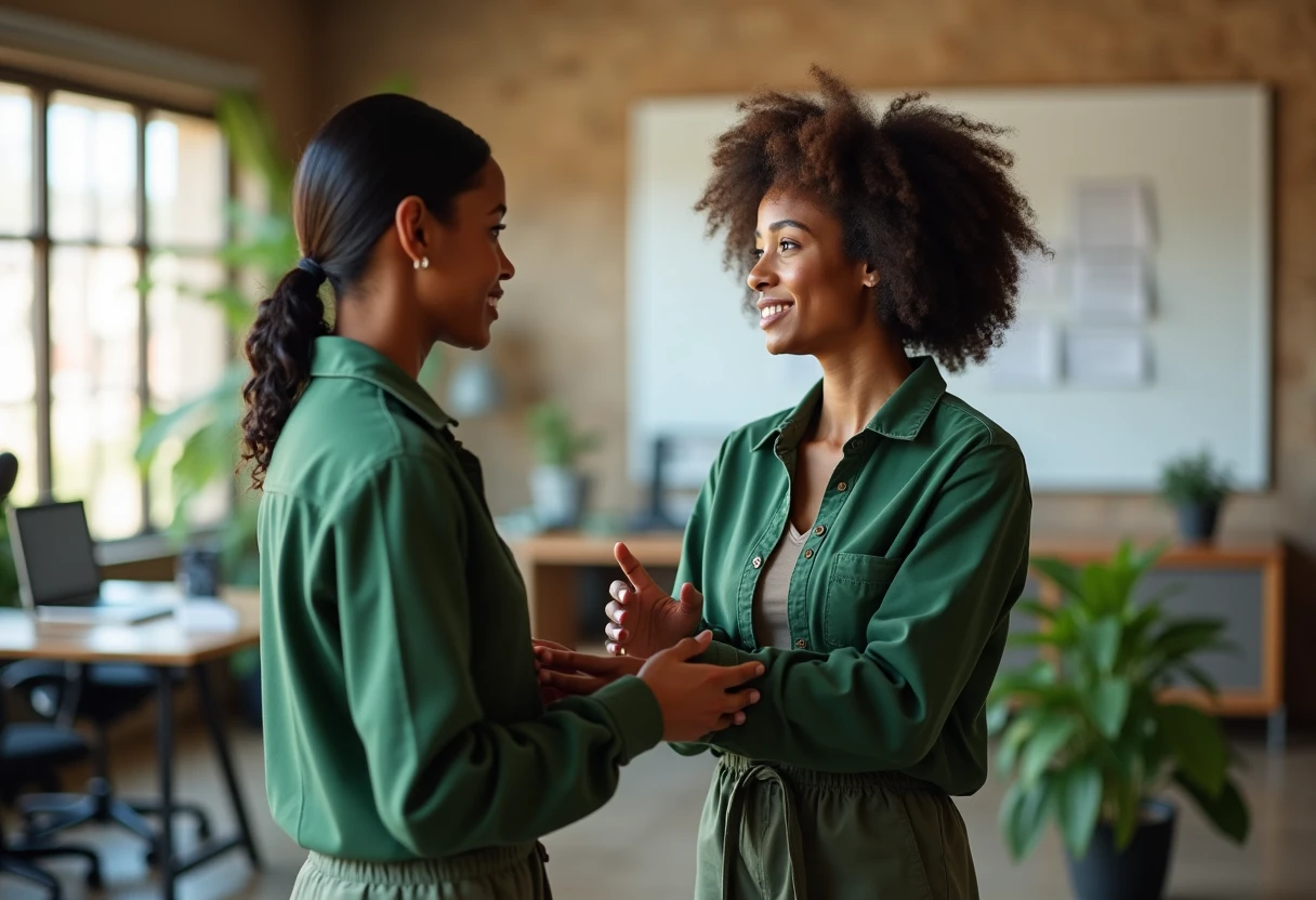 Discussion professionnelle en bureau moderne