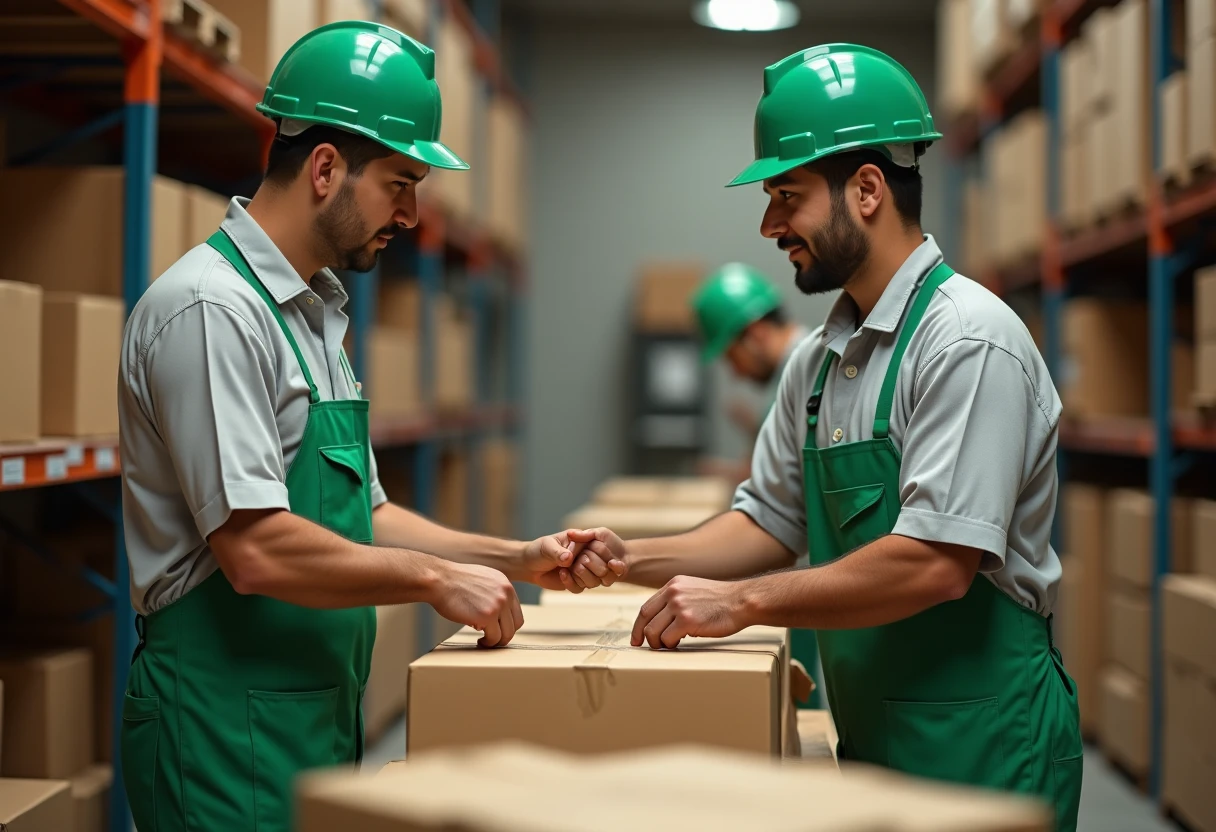 Trabalhadores em um armazém